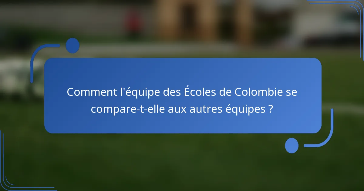 Comment l'équipe des Écoles de Colombie se compare-t-elle aux autres équipes ?