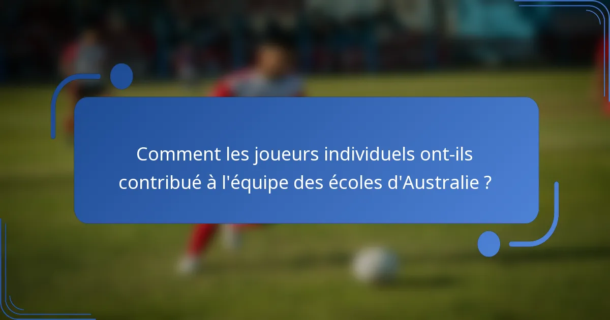 Comment les joueurs individuels ont-ils contribué à l'équipe des écoles d'Australie ?