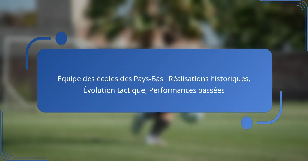 Équipe des écoles des Pays-Bas : Réalisations historiques, Évolution tactique, Performances passées