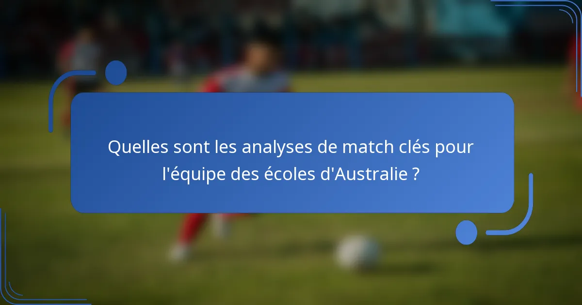 Quelles sont les analyses de match clés pour l'équipe des écoles d'Australie ?