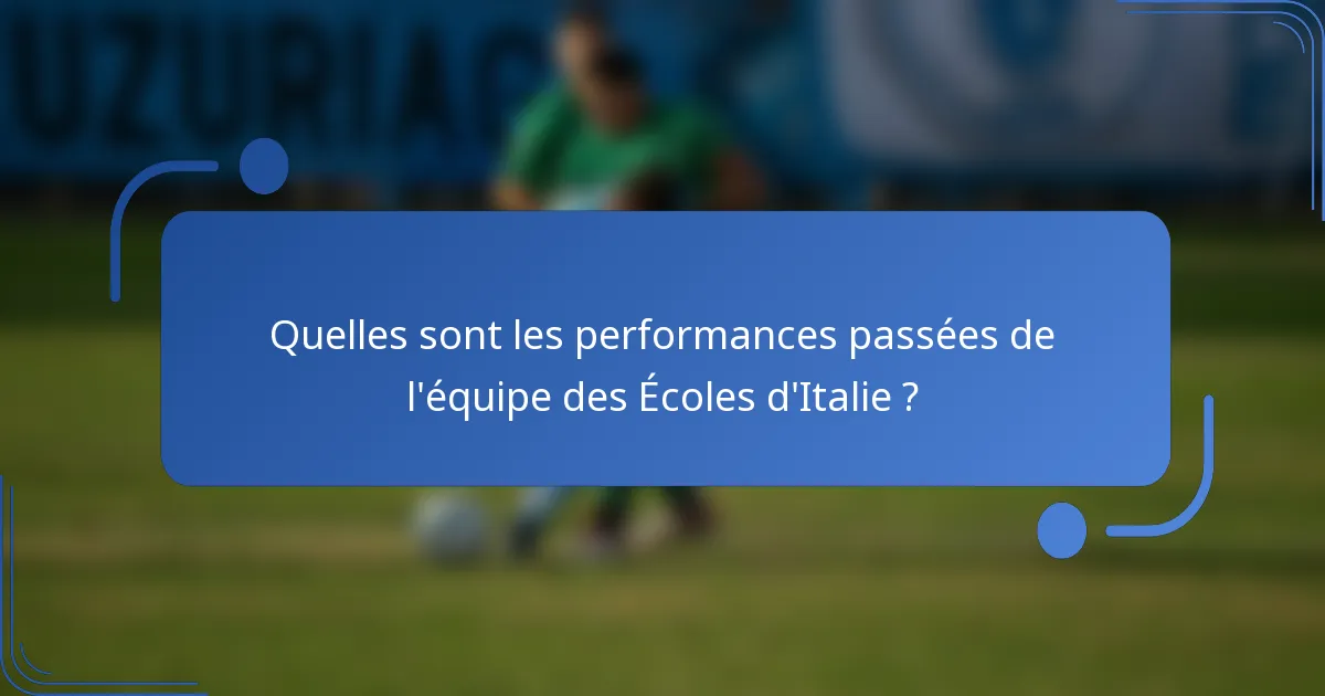 Quelles sont les performances passées de l'équipe des Écoles d'Italie ?