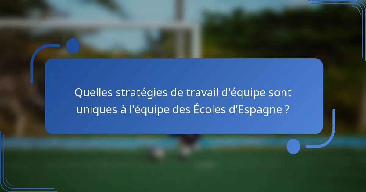 Quelles stratégies de travail d'équipe sont uniques à l'équipe des Écoles d'Espagne ?