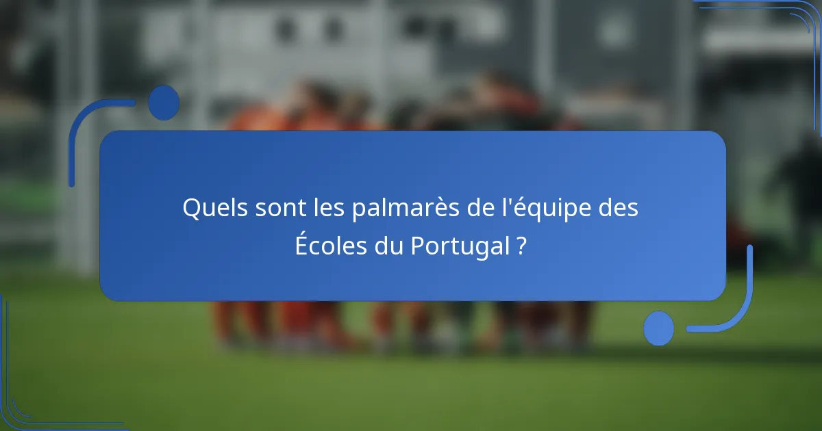 Quels sont les palmarès de l'équipe des Écoles du Portugal ?