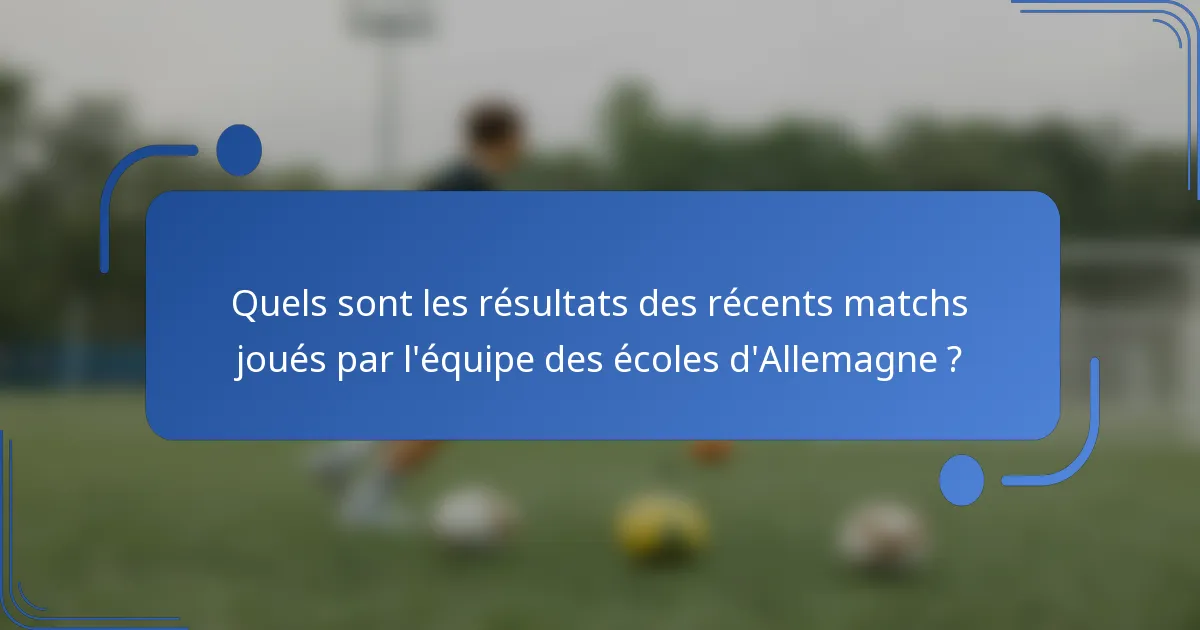 Quels sont les résultats des récents matchs joués par l'équipe des écoles d'Allemagne ?