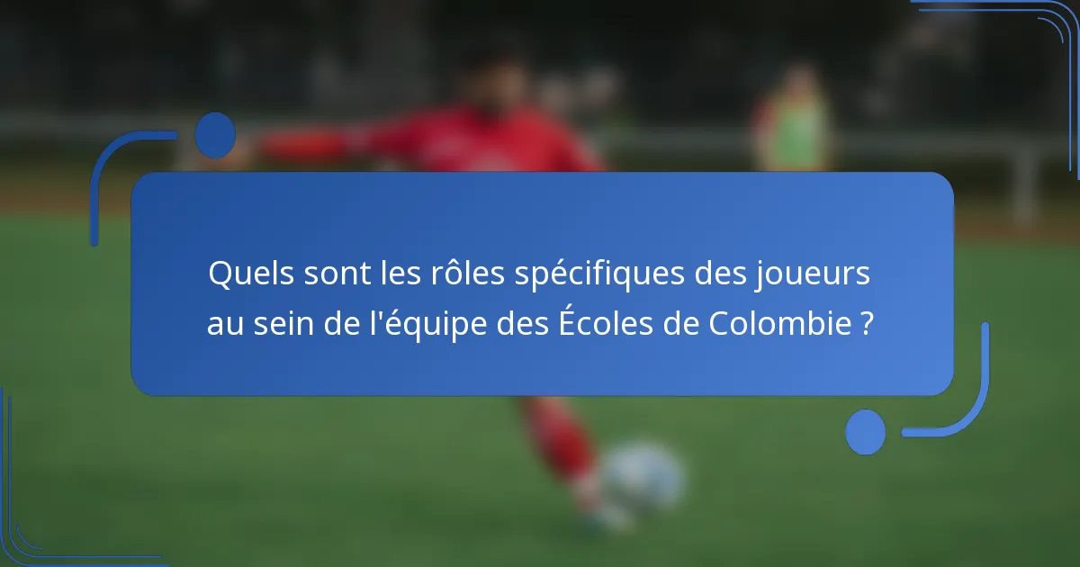 Quels sont les rôles spécifiques des joueurs au sein de l'équipe des Écoles de Colombie ?